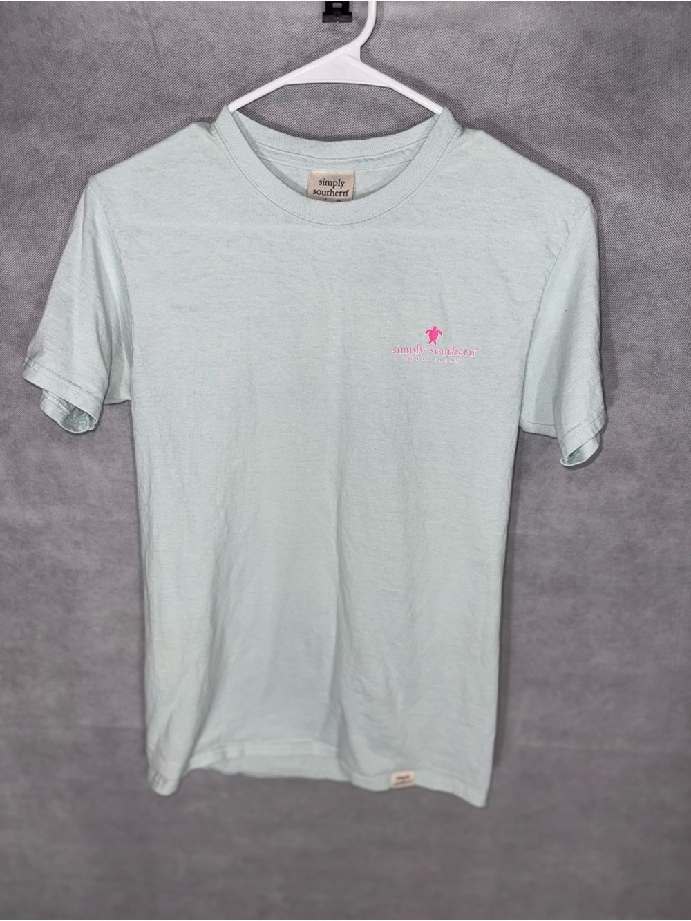 Simply Southern Light Mint Short Sleeve Tee with Pink Logo